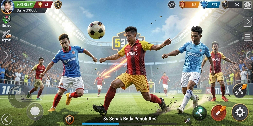 Screenshot gameplay 531SLOT menampilkan aksi seru sepak bola.