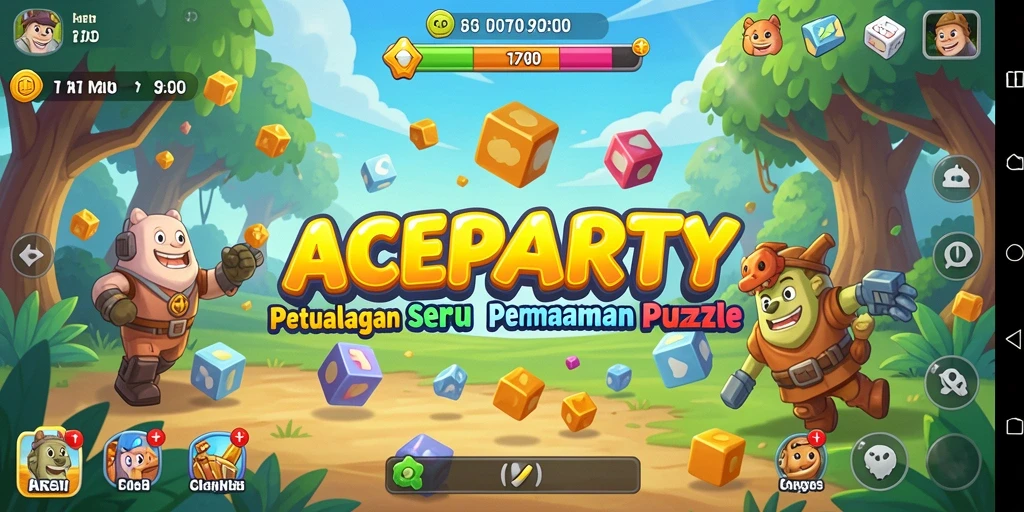 Screenshot gameplay ACEPARTY menampilkan berbagai teka-teki yang menarik dan menantang.