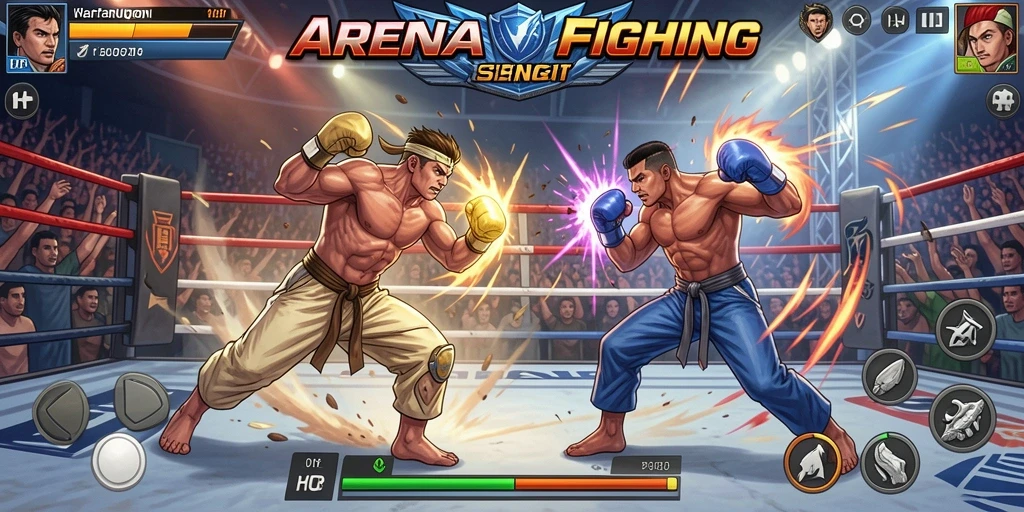Screenshot gameplay H03 menampilkan serangan yang mendebarkan di arena pertarungan.