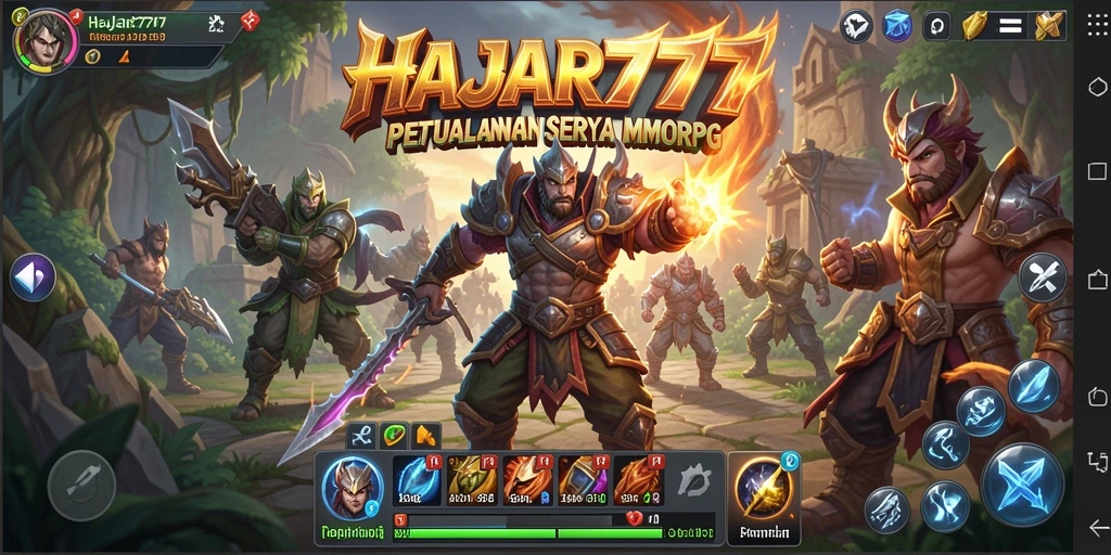 Tangkapan layar utama HAJAR777 menampilkan aksi dalam pertempuran MMORPG.