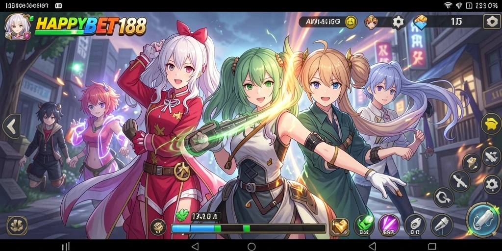 Tampilan menarik dari gameplay <strong>HAPPYBET188</strong> yang penuh warna dan karakter anime.