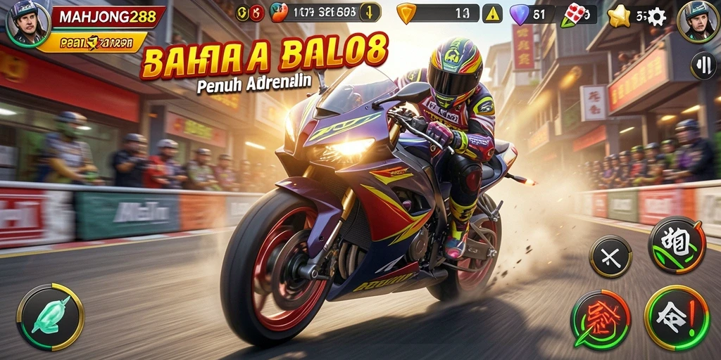 Screenshot MAHJONG288 menampilkan balapan motor yang mendebarkan.