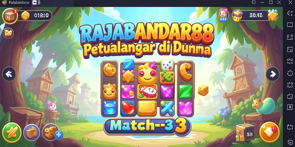 Screenshot utama RAJABANDAR88 menampilkan gameplay Match-3 yang seru dan mendebarkan.