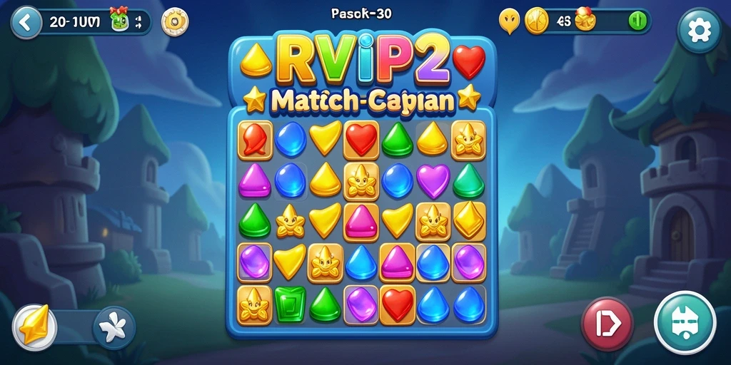 Tangkapan layar permainan RVIP2 dengan elemen Match-3 yang menarik.