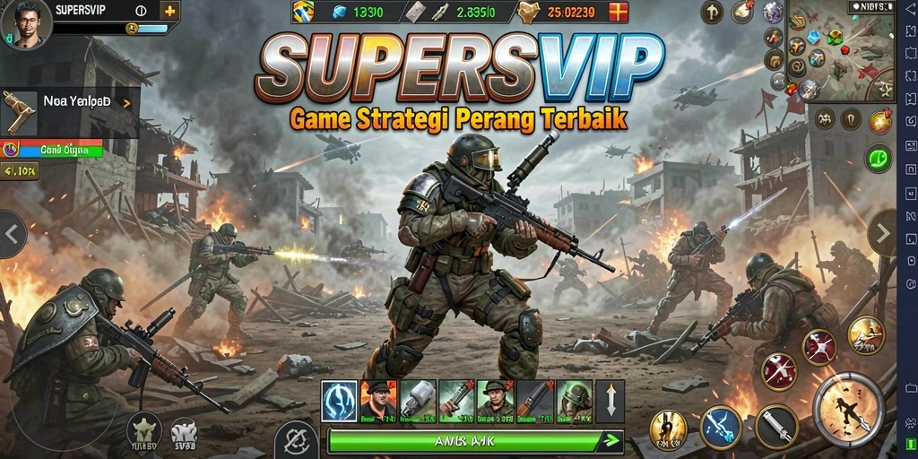 Tampilan gameplay menegangkan dari SUPERSVIP dengan pertempuran strategis.